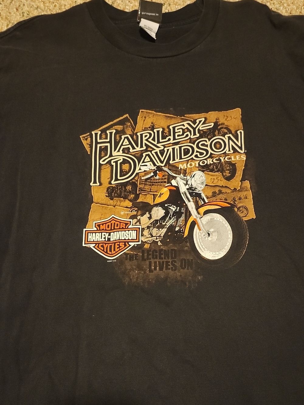 Harley-Davidson Black 3X Tee with Orange & Tan Motorcycle - IL